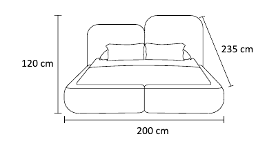 نقشه ابعاد تخت نست، نمای روبه‌رو و جانبی، مطابق کاتالوگ | Nest bed dimension drawing, front and side views, as shown in the catalogue