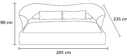 نقشه ابعاد تخت سوآن مطابق کاتالوگ | Swan bed dimension drawing, as shown in the catalogue