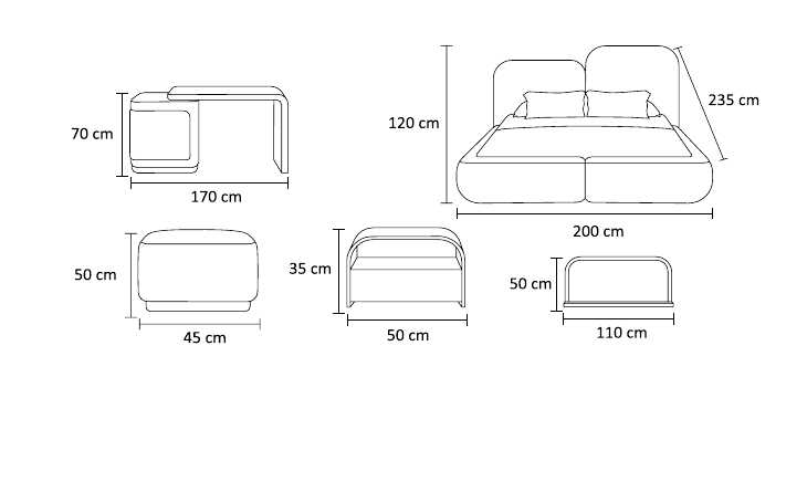 نقشه ابعاد سرویس خواب نست | Nest Bedroom Set dimensions