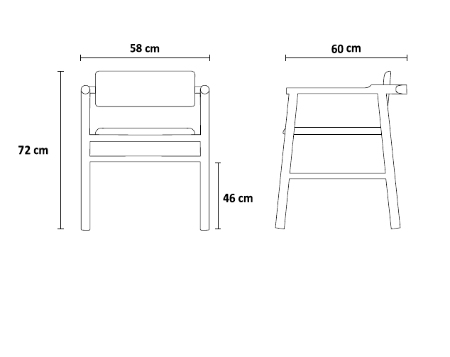 نقشه ابعاد صندلی غذاخوری ژپتو | Geppetto Dining Chair dimensions