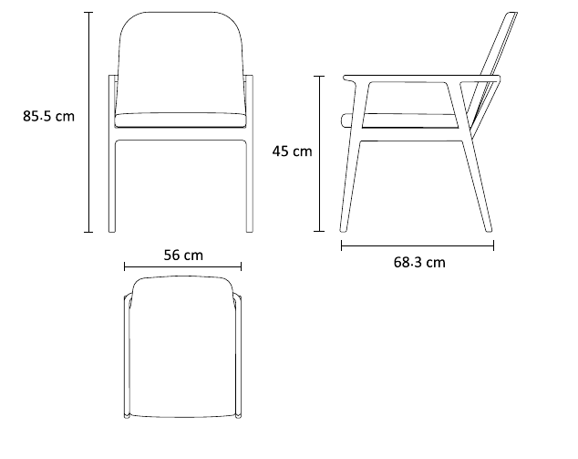 نقشه ابعاد صندلی غذاخوری نست | Nest Dining Armchair dimensions