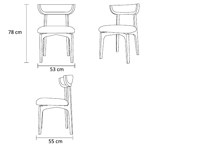 نقشه ابعاد صندلی غذاخوری دیر | Deer Dining Chair dimensions
