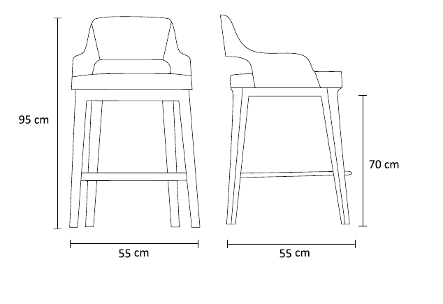 نقشه ابعاد صندلی بار سورا | Sora Bar Stool dimensions