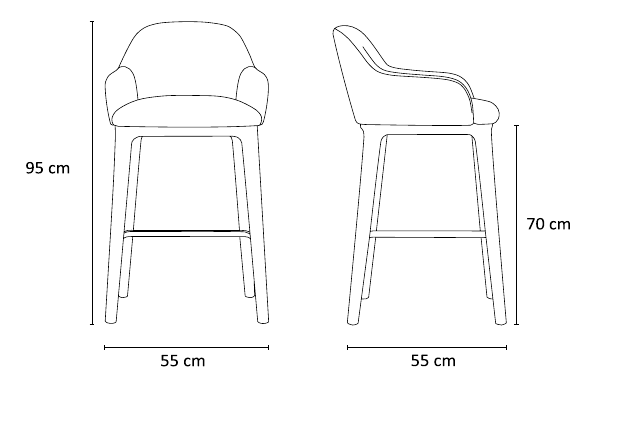 نقشه ابعاد صندلی بار سنا | Sena Bar Stool dimensions