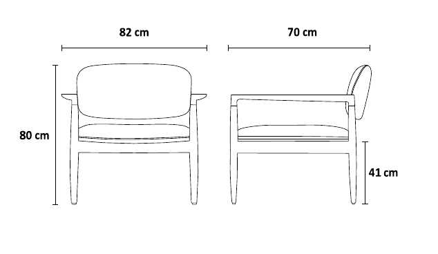 نقشه ابعاد صندلی راحتی مینور | Minor Lounge Chair dimensions