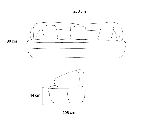 نقشه ابعاد مبل ویو | Wave Sofa dimensions