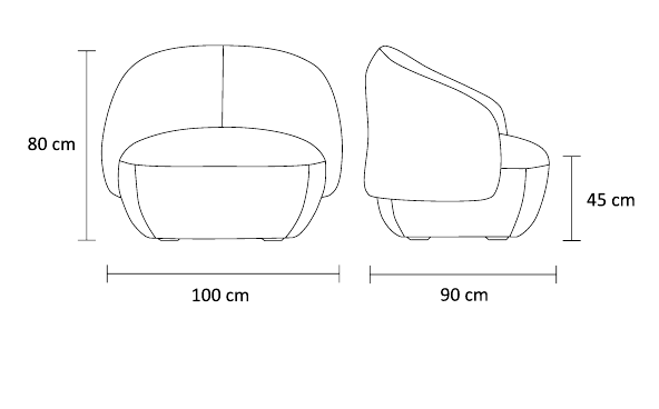 نقشه ابعاد مبل تک‌نفره لوپ | Loop Armchair dimensions