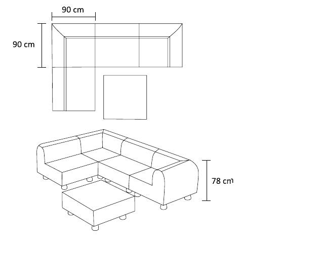 نقشه ابعاد مبل مدولار الفنت | Elephant Modular Sofa dimensions