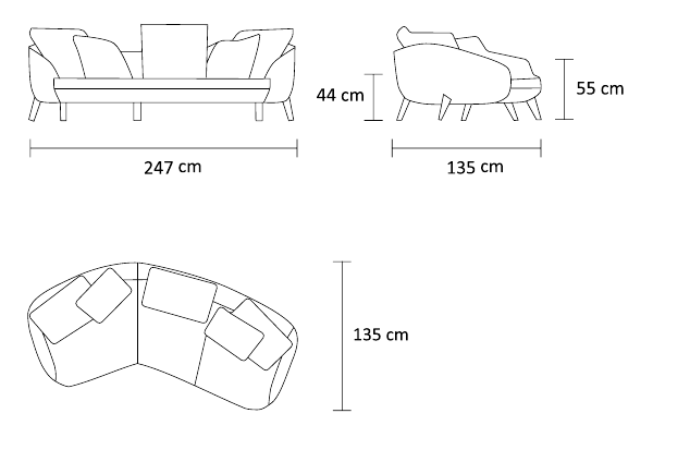 نقشه ابعاد مبل ریبون | Ribbon Sofa dimensions