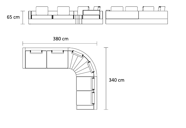 نقشه ابعاد مبل ال بی | Bay Corner Sofa dimensions