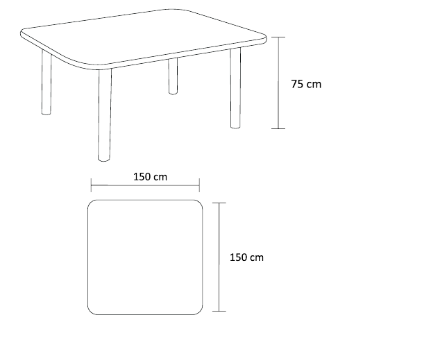 نقشه ابعاد میز غذاخوری ژپتو | Geppetto Dining Table dimensions