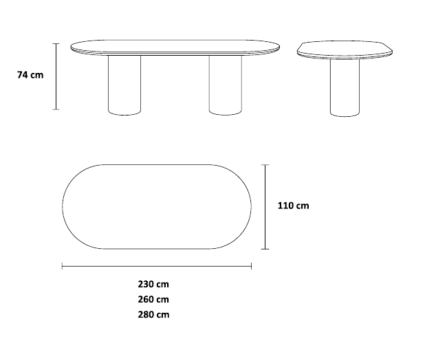 نقشه ابعاد میز غذاخوری سیلندر | Cylinder dining table dimension drawing