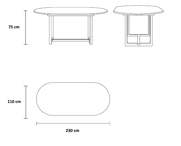 نقشه ابعاد میز ایو | Eve dining table dimension drawing