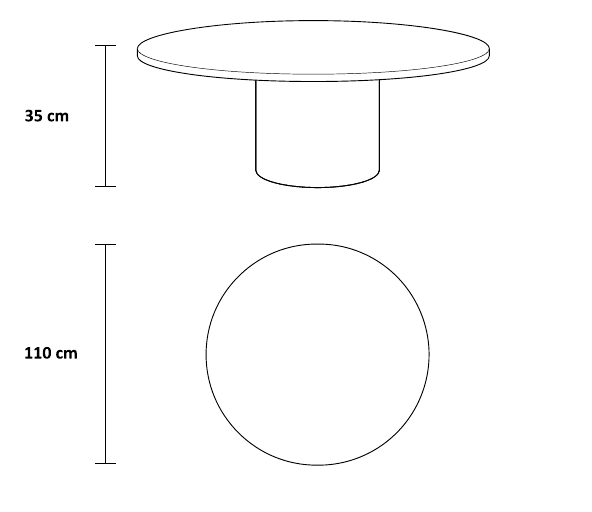 نقشه میز اولکا؛ قطر ۱۱۰ و ارتفاع ۳۵ سانتی‌متر | Olka table drawing: diameter 110, height 35 cm