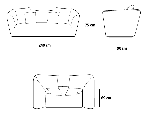 نقشه ابعاد مبل سوآن | Swan sofa dimension drawing